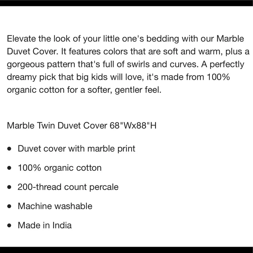Crate & Barrel Marble Twin Duvet Cover and matching Marble Standard Sham